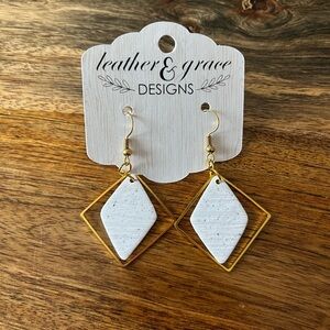 Gold and White Earrings